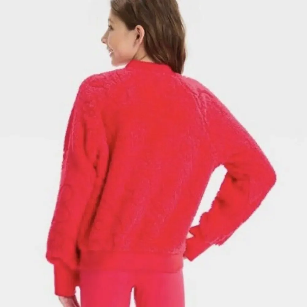 All in Motion Girls' XS (4/5) Fleece Sparkly Quilted Full Zip Soft‎ Red Jacket